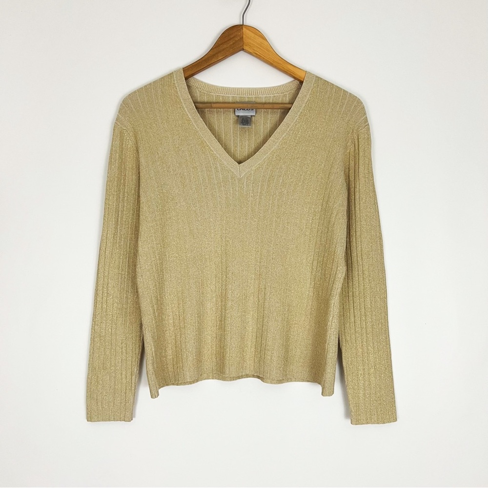 V-Neck Silk-Blend Metallic Rib-Knit Top | Size 0 - Picture 7 of 9